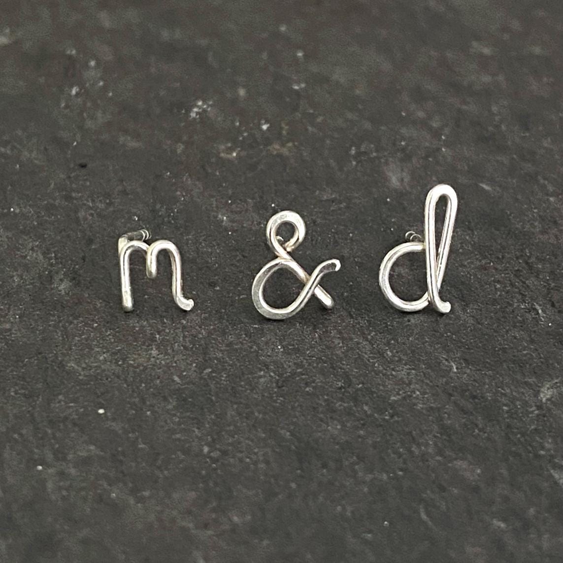 Custom Lovers Initial Small Earrings: Personalized Sterling Silver Ampersand Script Studs