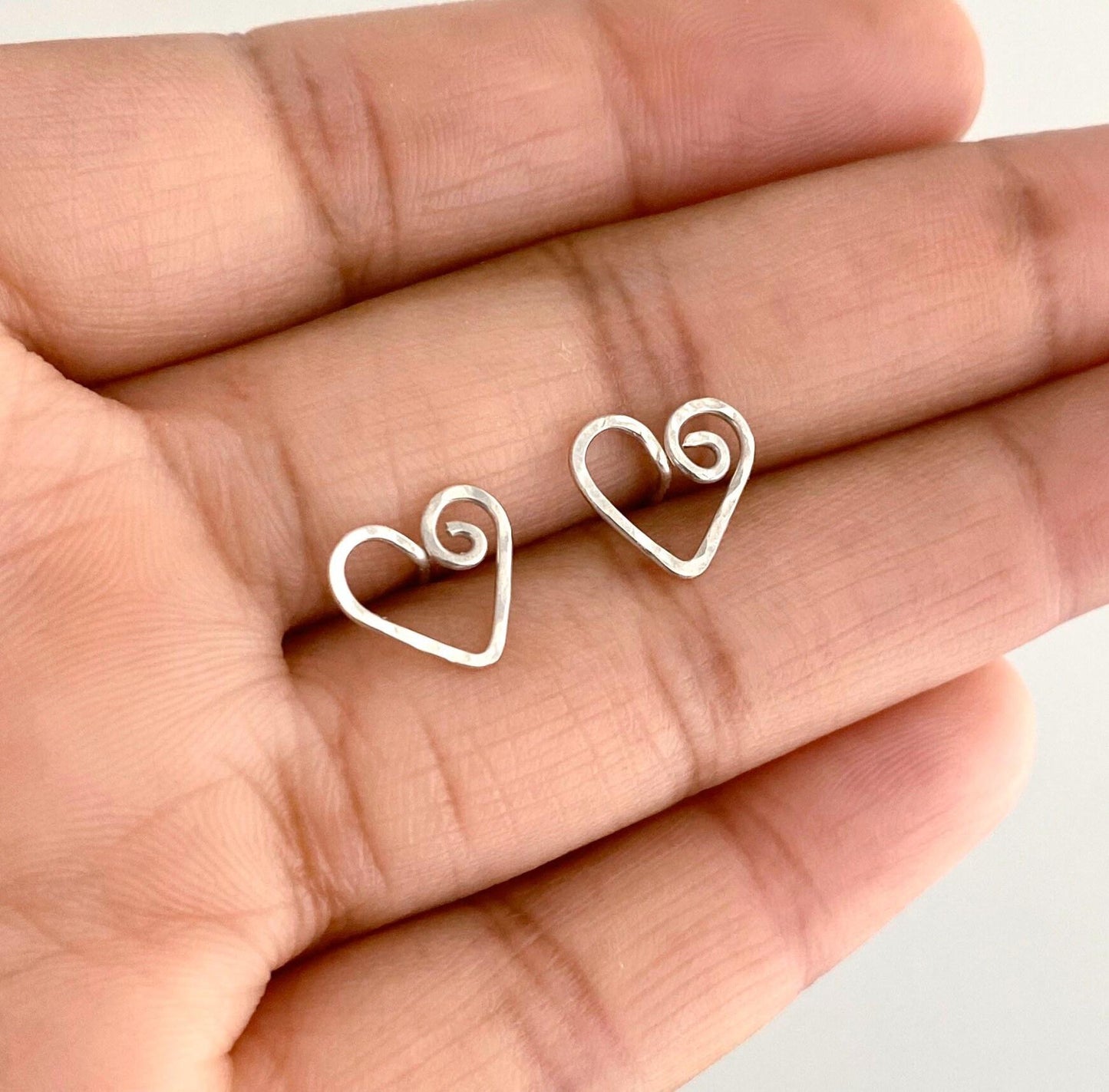 Sterling Silver Heart Stud Earrings: Swirl Design, Teen Gift