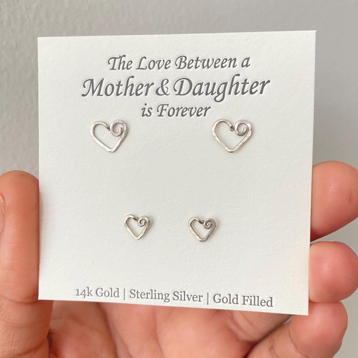 Mother Daughter Sterling Silver Heart Studs Set: Hammered Texture Earrings