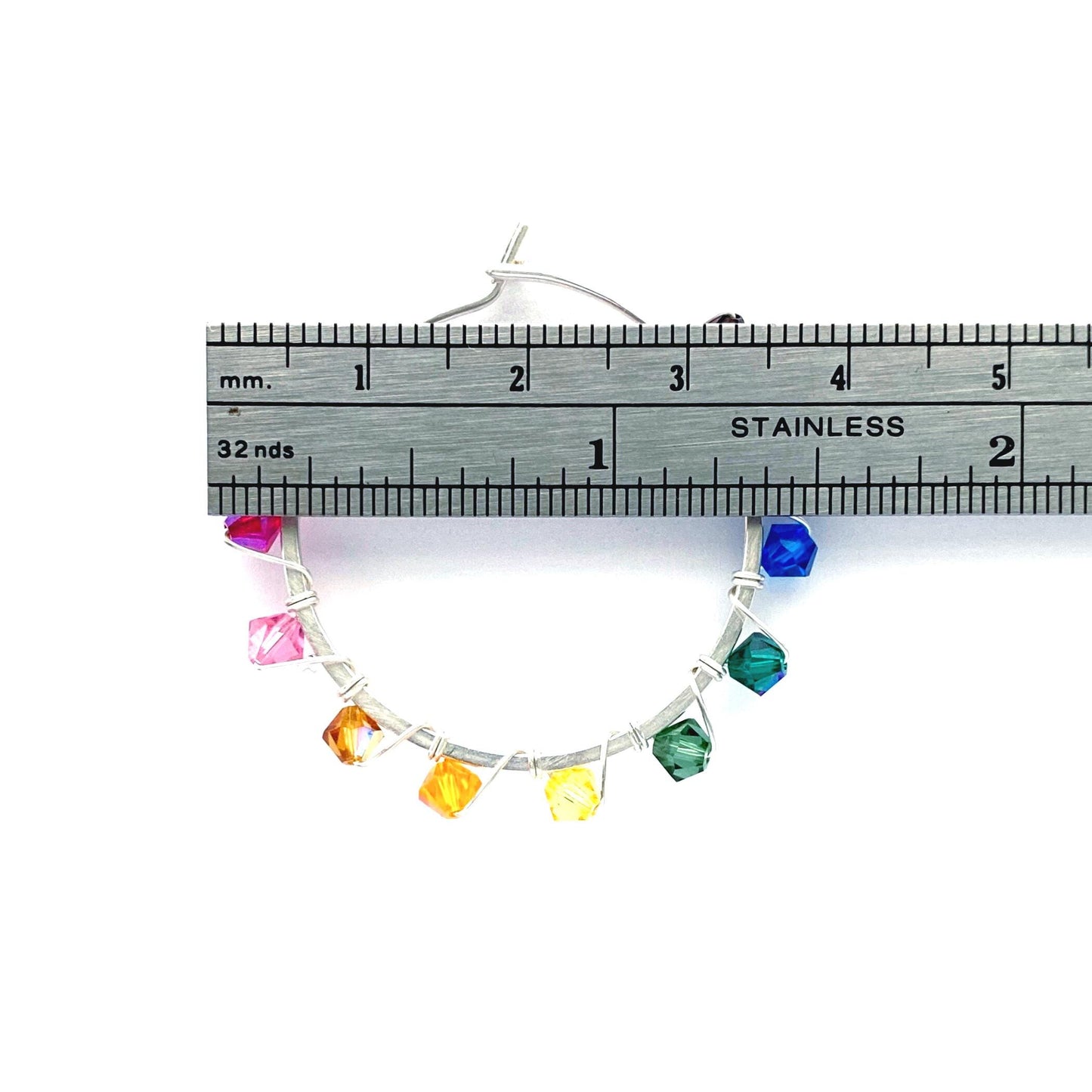 Rainbow Swarovski Crystal Sterling Silver Hoop Earrings (1.5 inch)