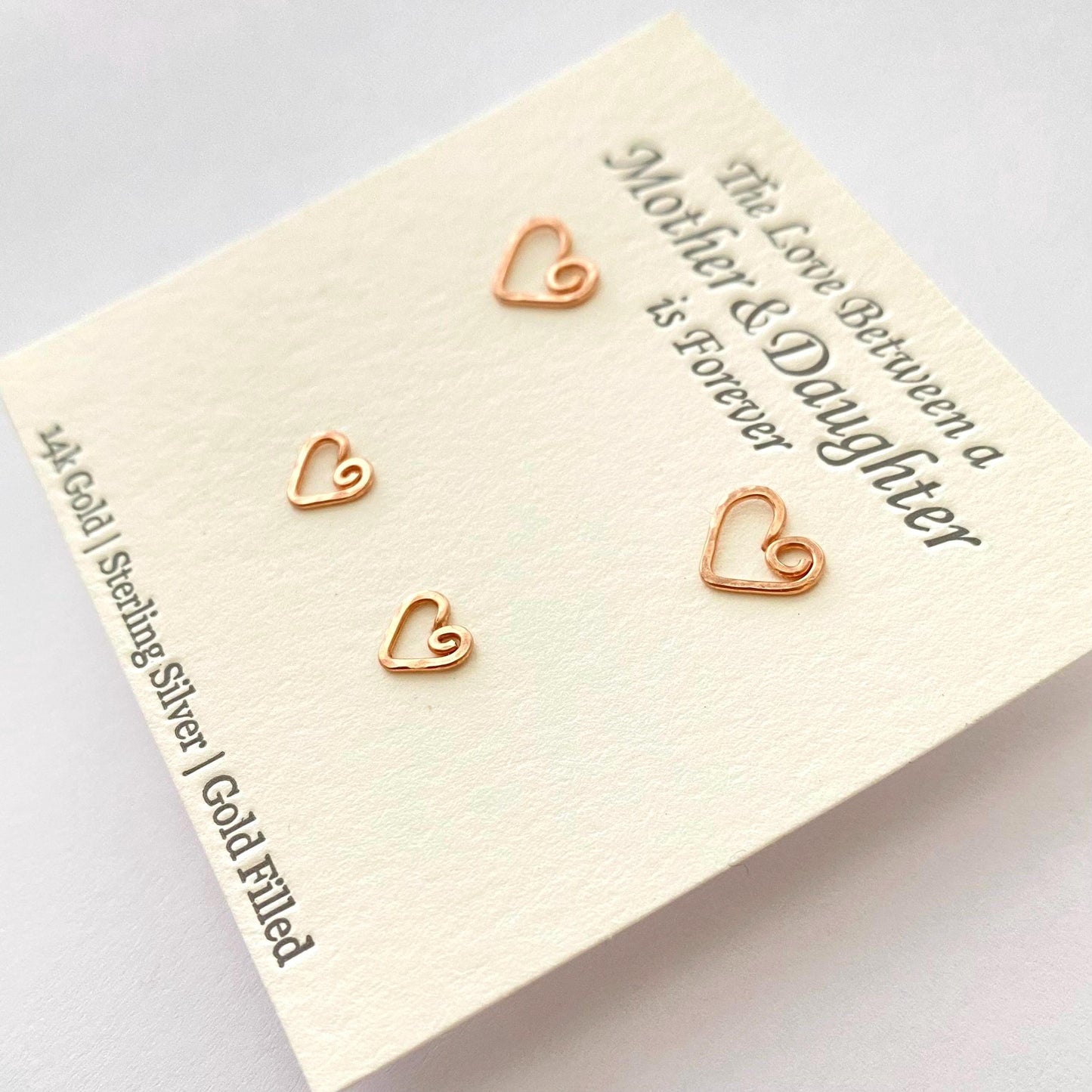 Mommy and Mini Heart Studs Gift Set. 14k Rose Gold Mother Daughter Earrings