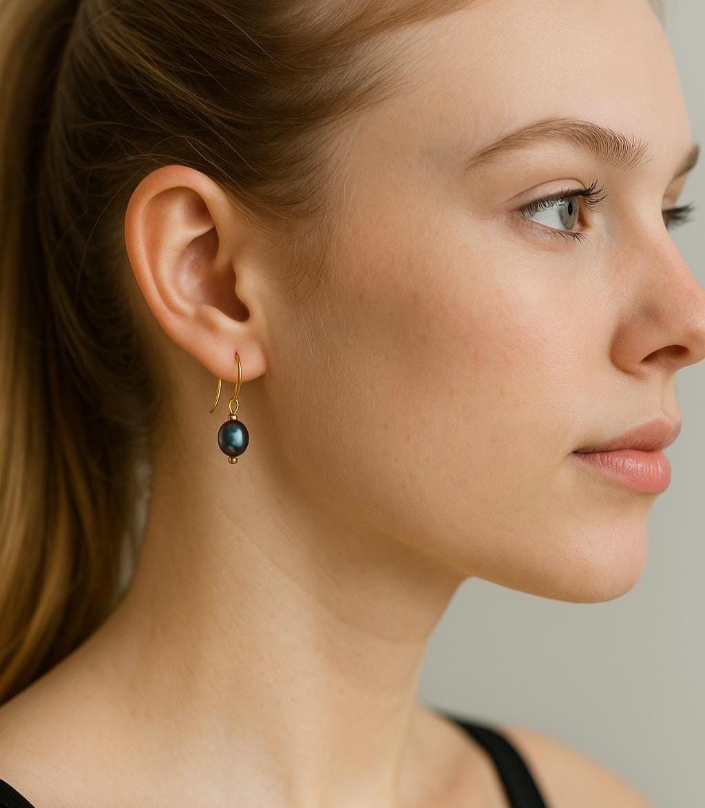 Peacock Pearl Earrings: 14k Gold Filled Minimalist Freshwater Pearls