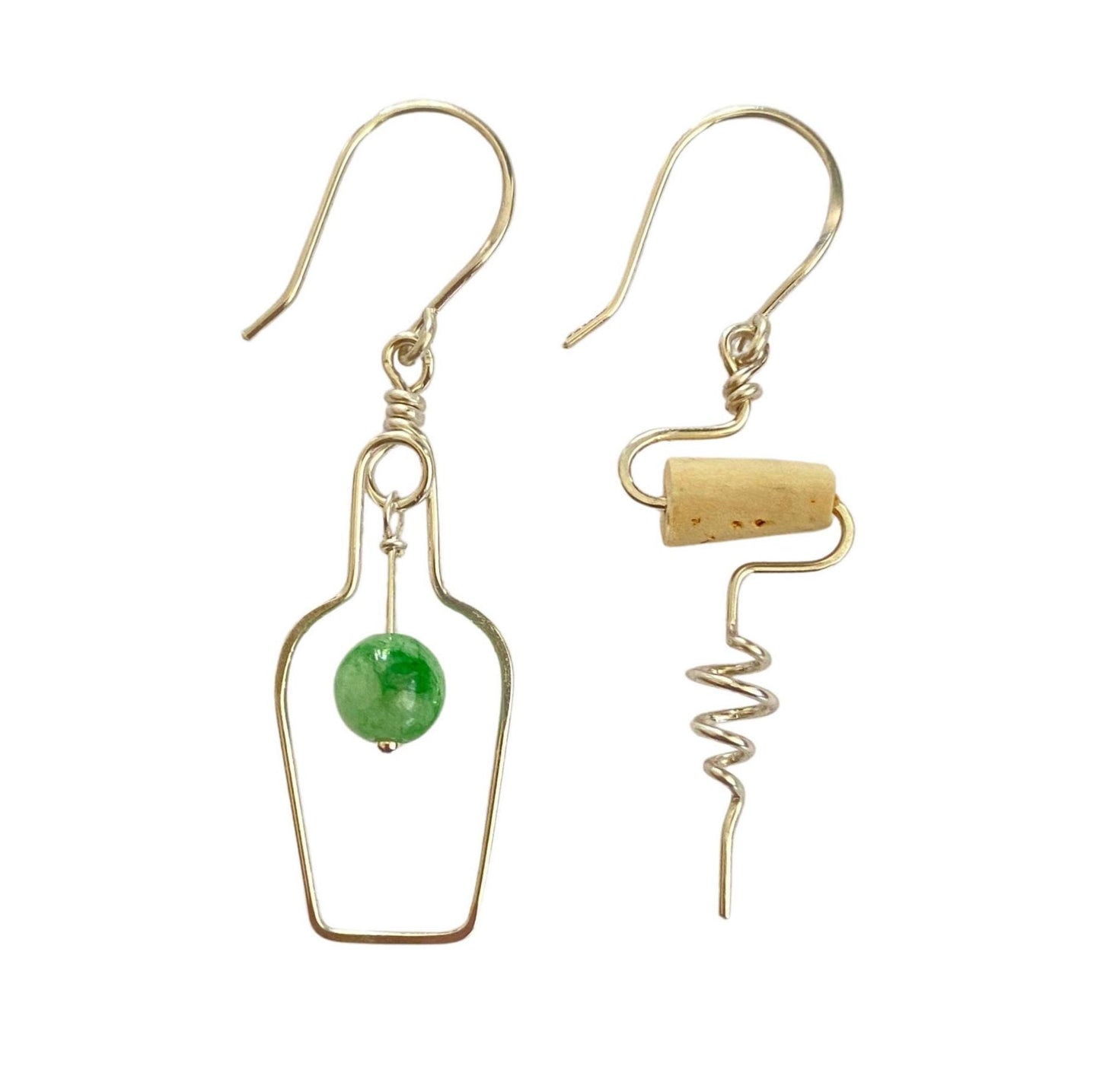 Jade Wine Bottle Cork Screw Earrings, Cocktail Lover Gift