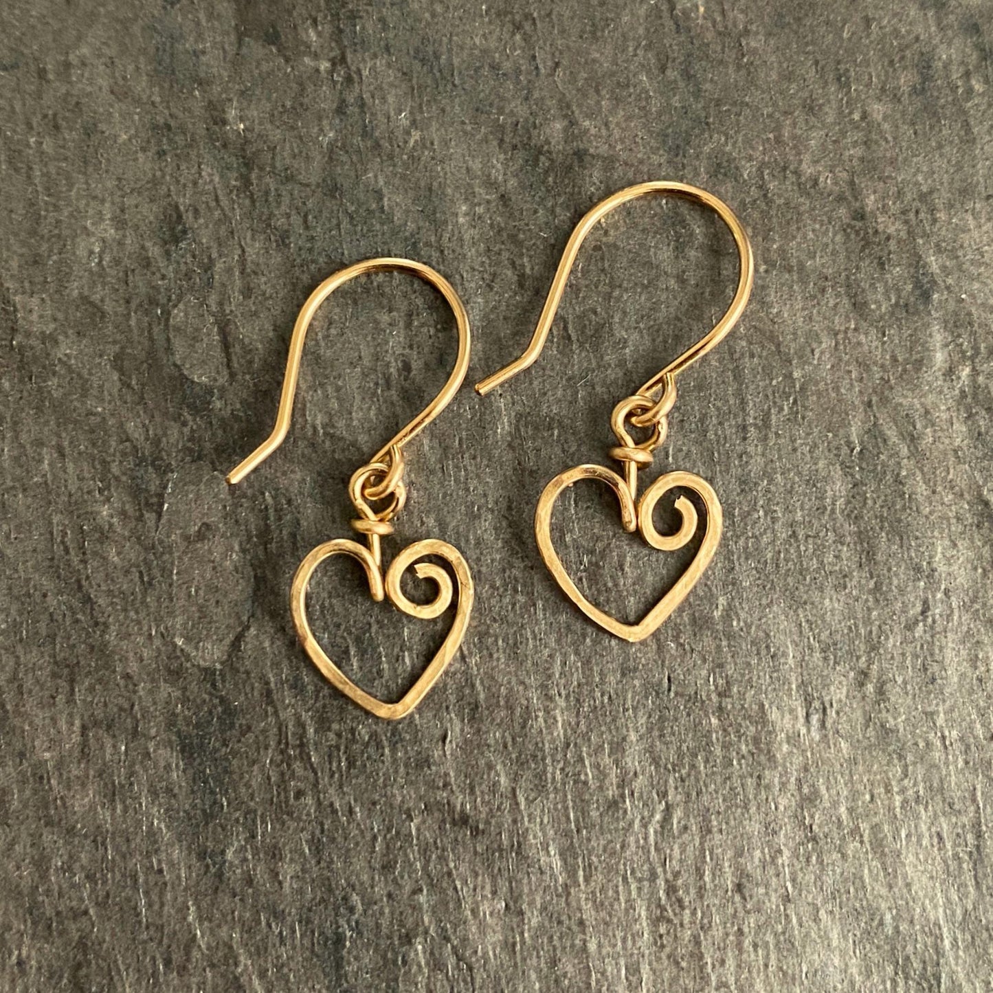 Hammered Sterling Silver Heart Dangle Earrings: Open Heart Design