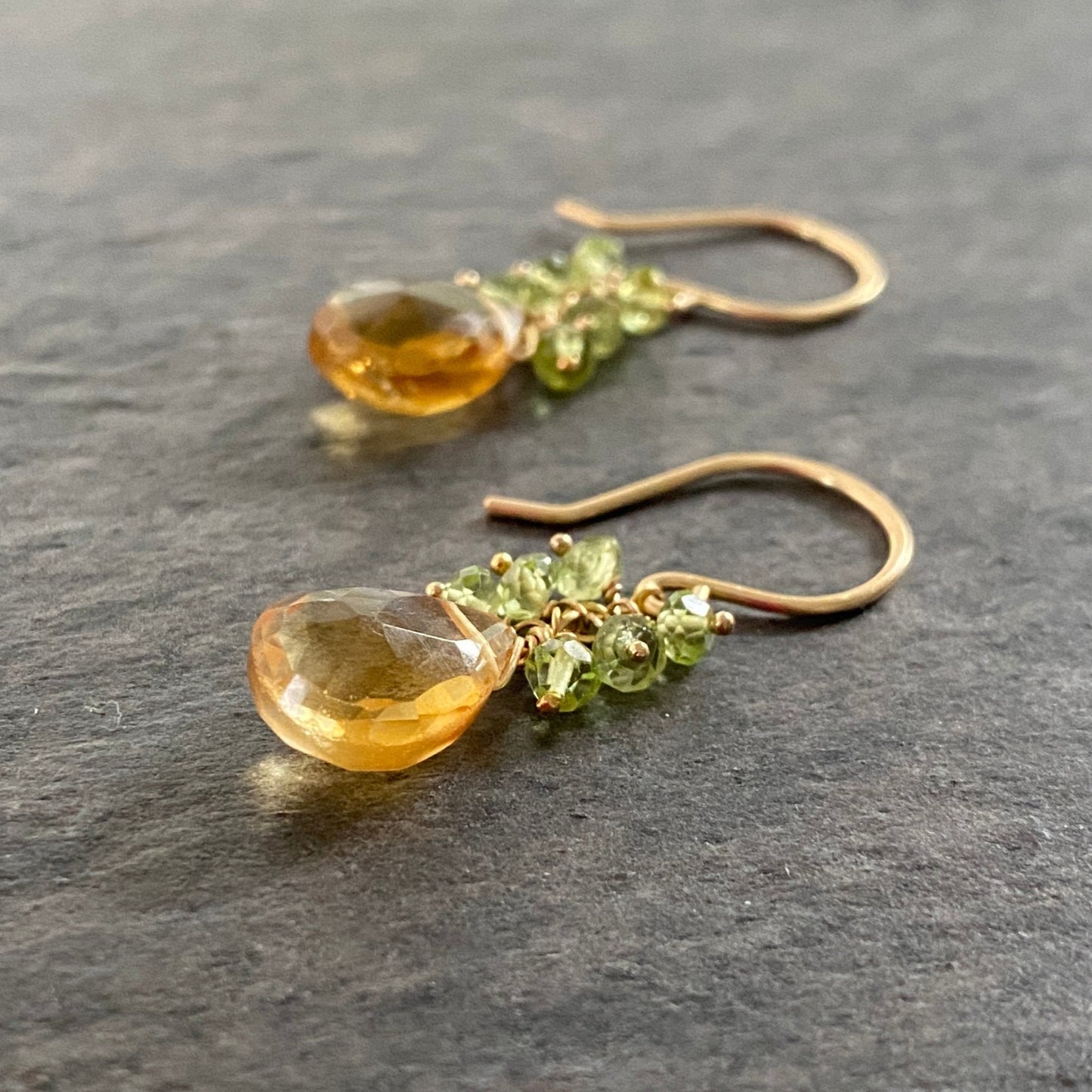 Citrine Peridot Gemstone Earrings: Sterling Silver or Gold Filled