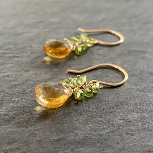 Citrine Peridot Gemstone Earrings: Sterling Silver or Gold Filled