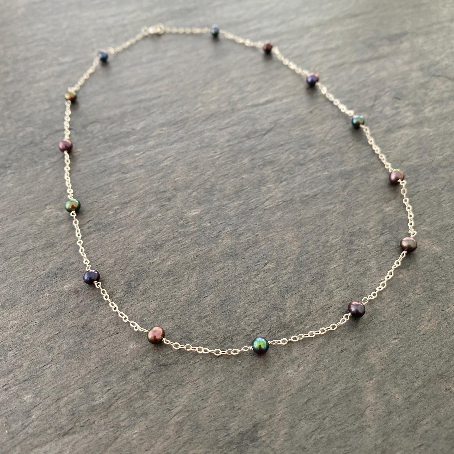 Black Peacock Pearl Chain Necklace: Sterling Silver, 14k Gold