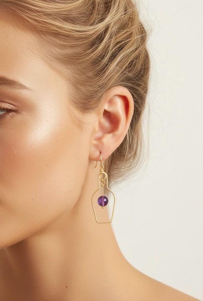 Gold Wine Earrings: Amethyst Grape, Corkscrew Earrings