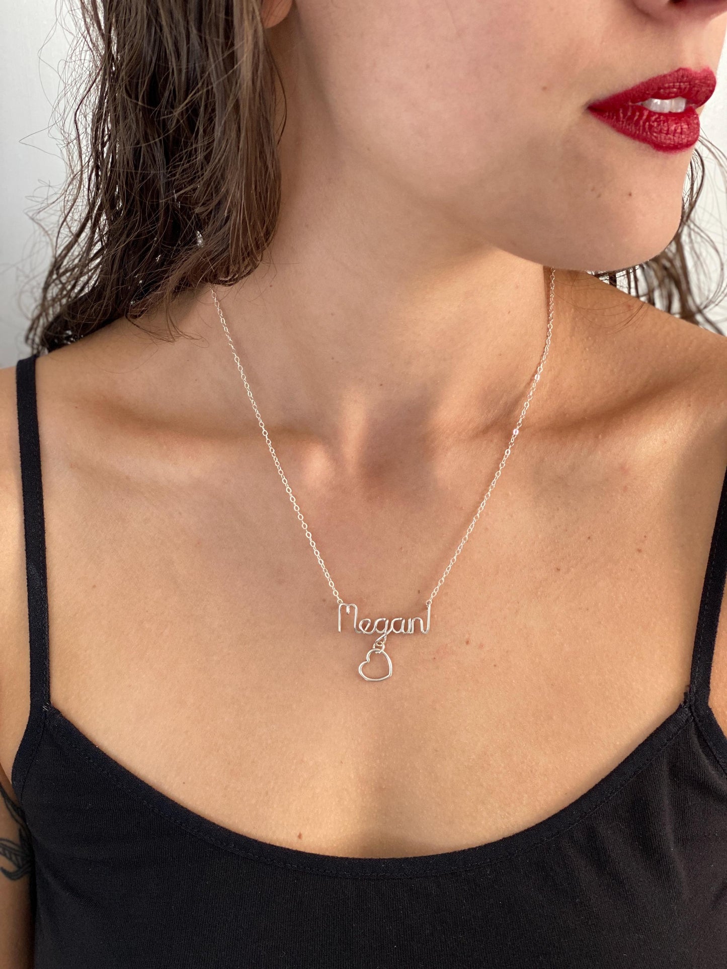 Heart Charm Name Necklace: Sterling Silver, Valentine's Day