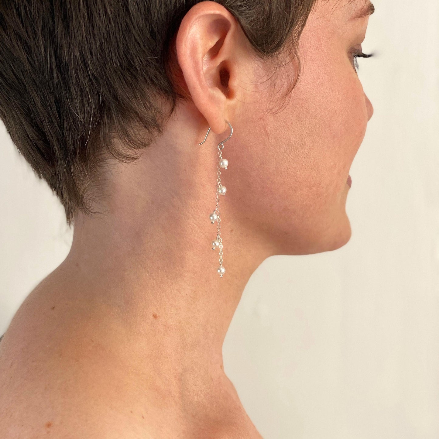 Freshwater Pearl Dainty Chain Station Necklace: Sterling Silver, Gold Filled.