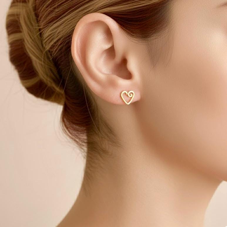 Hammered Rose Gold Filled Heart Stud Earrings