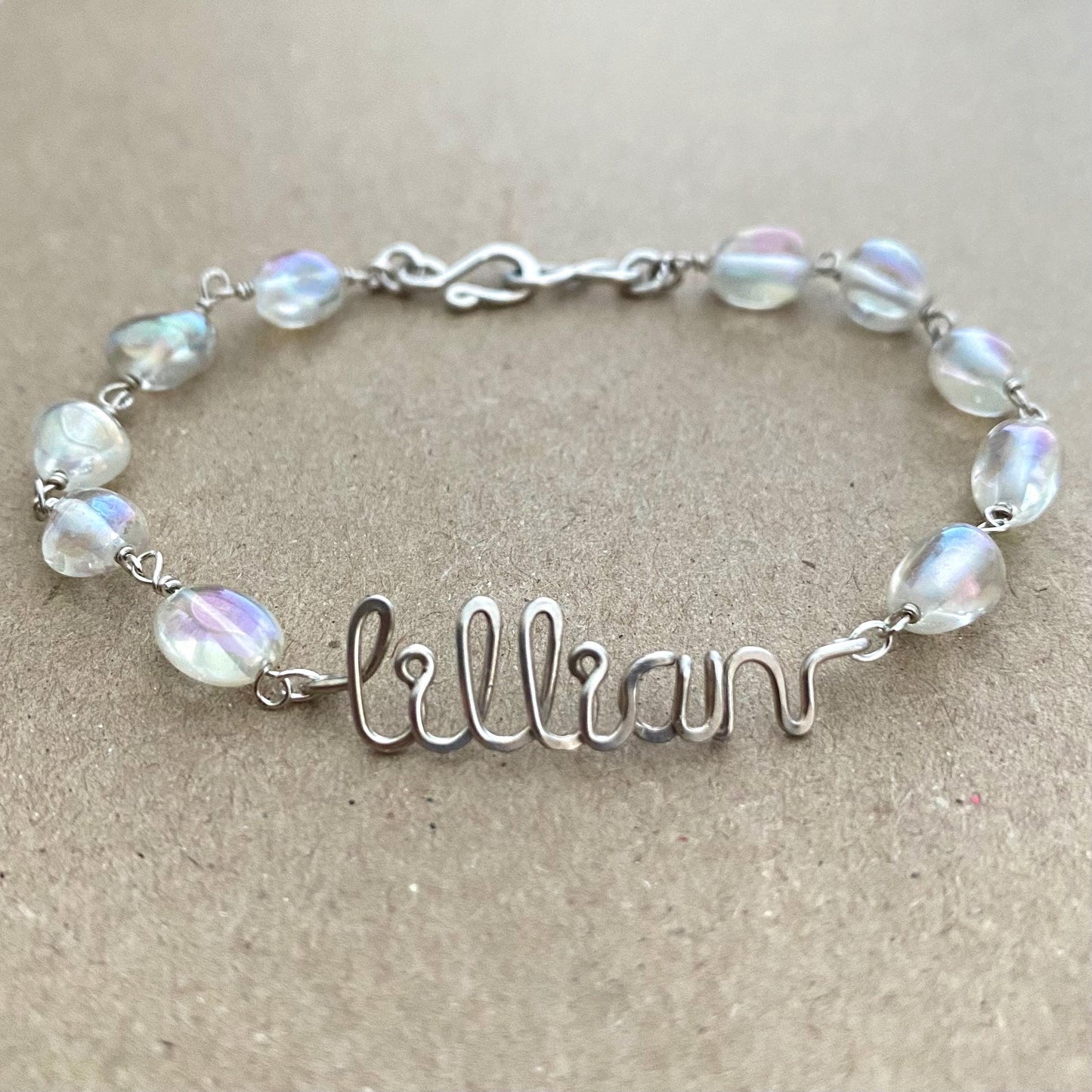Custom Fire Rainbow Quartz Sterling Silver Name Bracelet, ONLY ONE Available