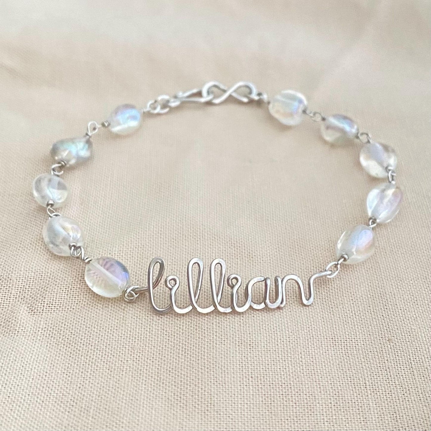 Custom Fire Rainbow Quartz Sterling Silver Name Bracelet, ONLY ONE Available
