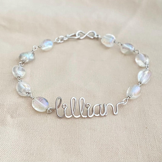Custom Fire Rainbow Quartz Sterling Silver Name Bracelet, ONLY ONE Available
