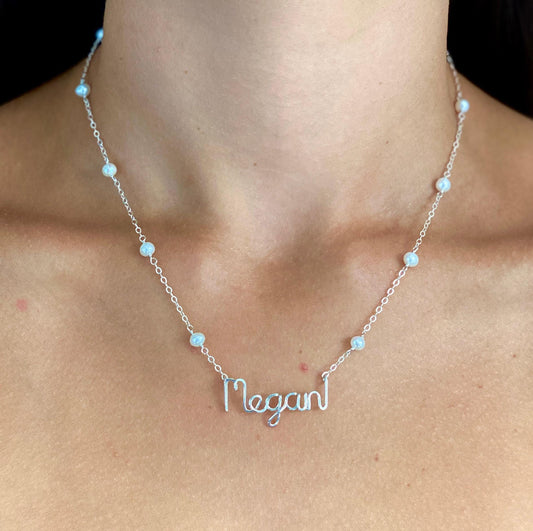 Personalized Pearl Name Necklace: Sterling Silver Chain Freshwater Pearl Jewelry