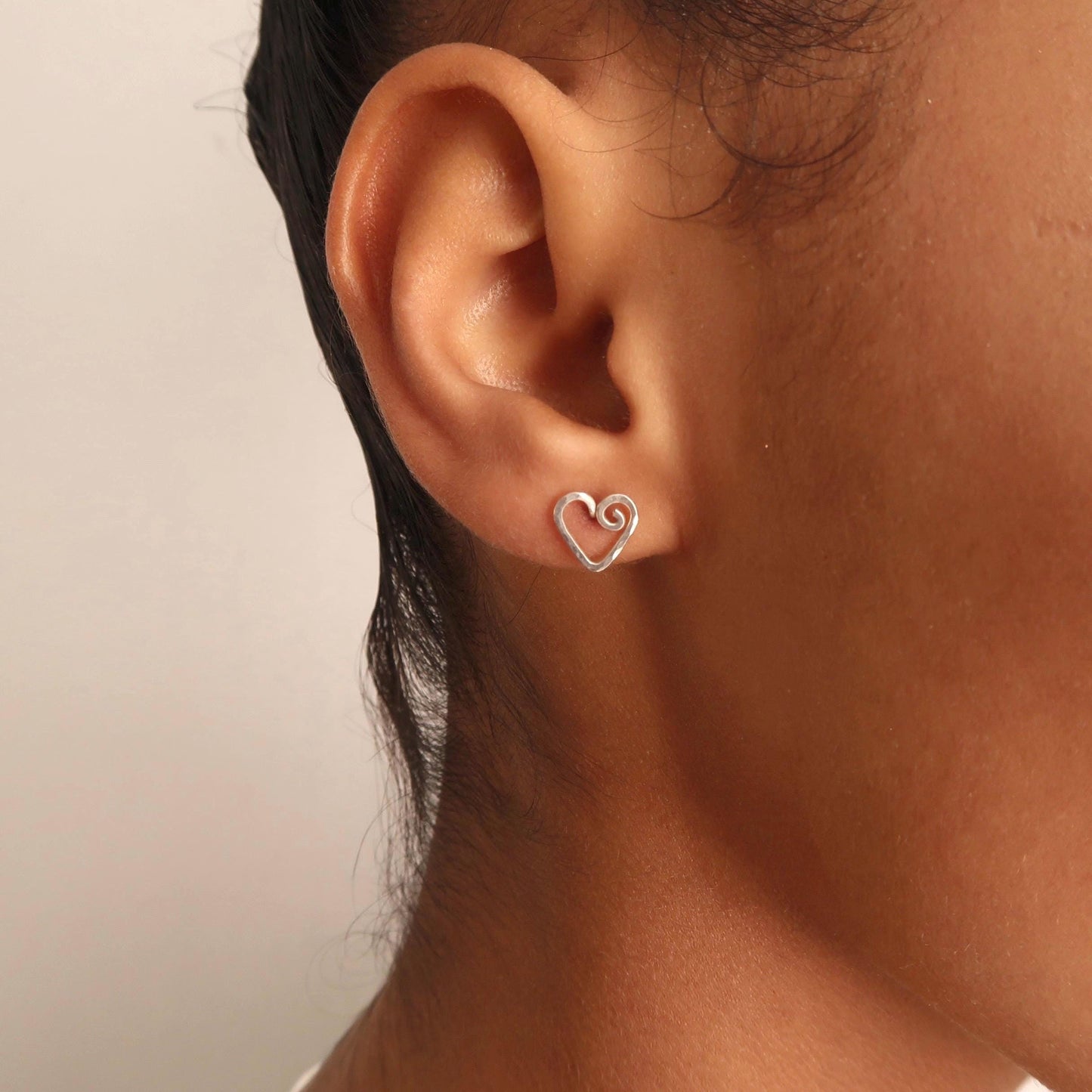 Mother Daughter Sterling Silver Heart Studs Set: Hammered Texture Earrings
