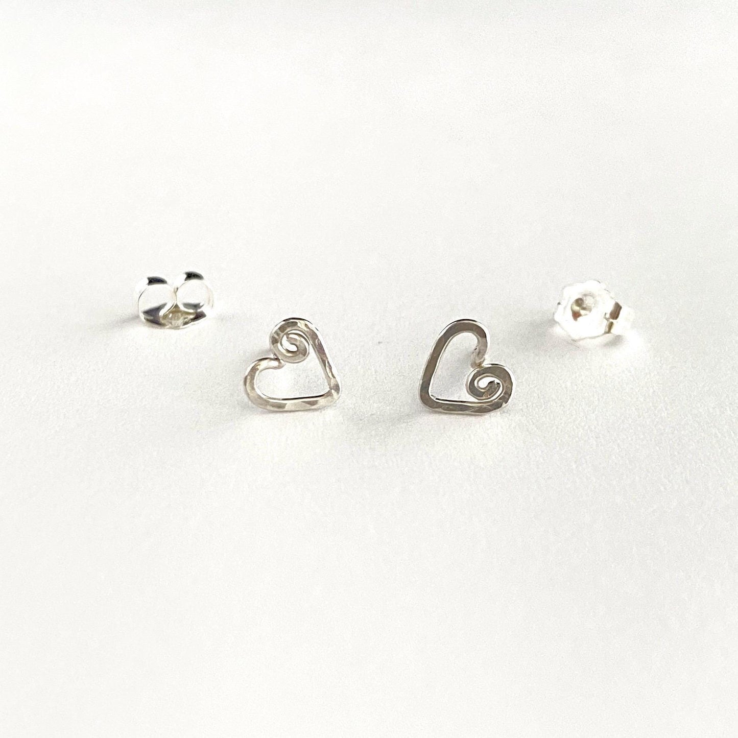 Small Hammered Heart Studs. Sterling Silver Tiny Stud Post Earrings.