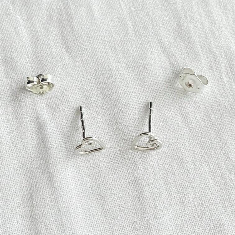 Small Hammered Heart Studs. Sterling Silver Tiny Stud Post Earrings.