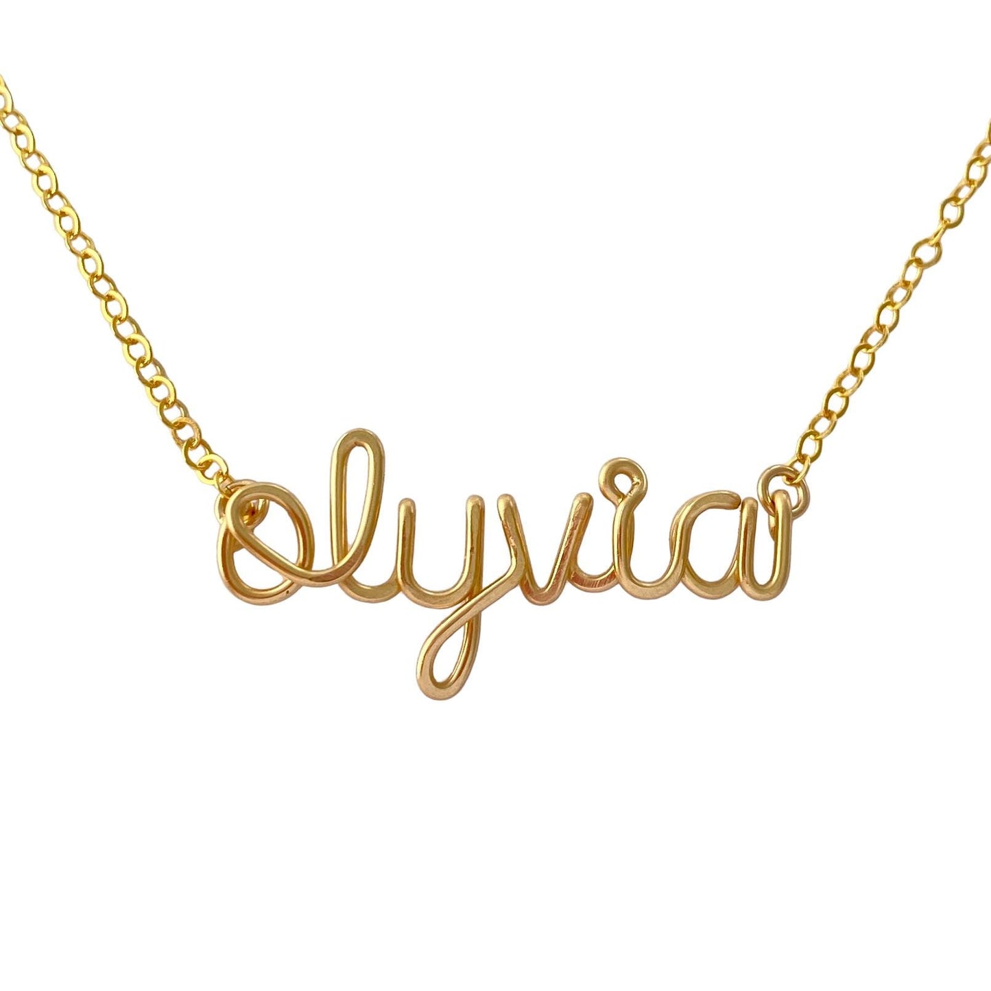 Gold Lowercase Name Script Necklace: Custom Wire Word.