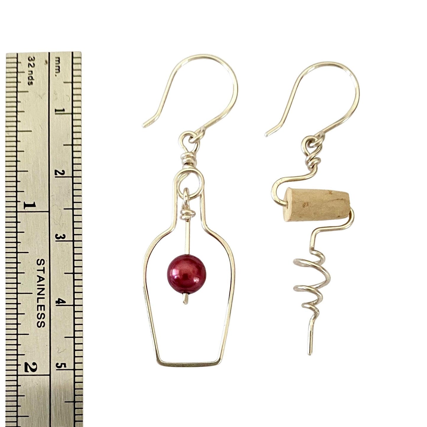 Sterling Silver Wine Earrings: Bottle & Cork, Real Corkscrew Earrings