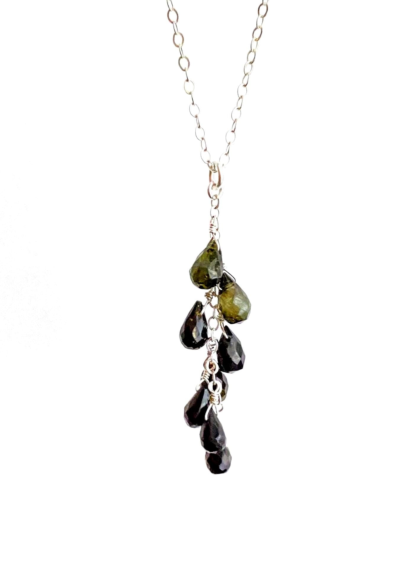 Dark Green Tourmaline Drop Necklace in Sterling Silver – Forest Green Gemstone Dangle Pendant, Only One Available