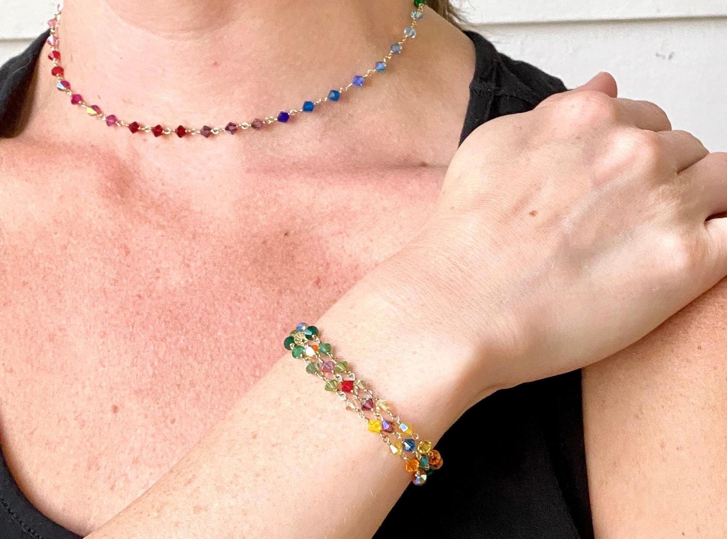 Rainbow Swarovski Crystals Bracelet in 14k Gold Filled