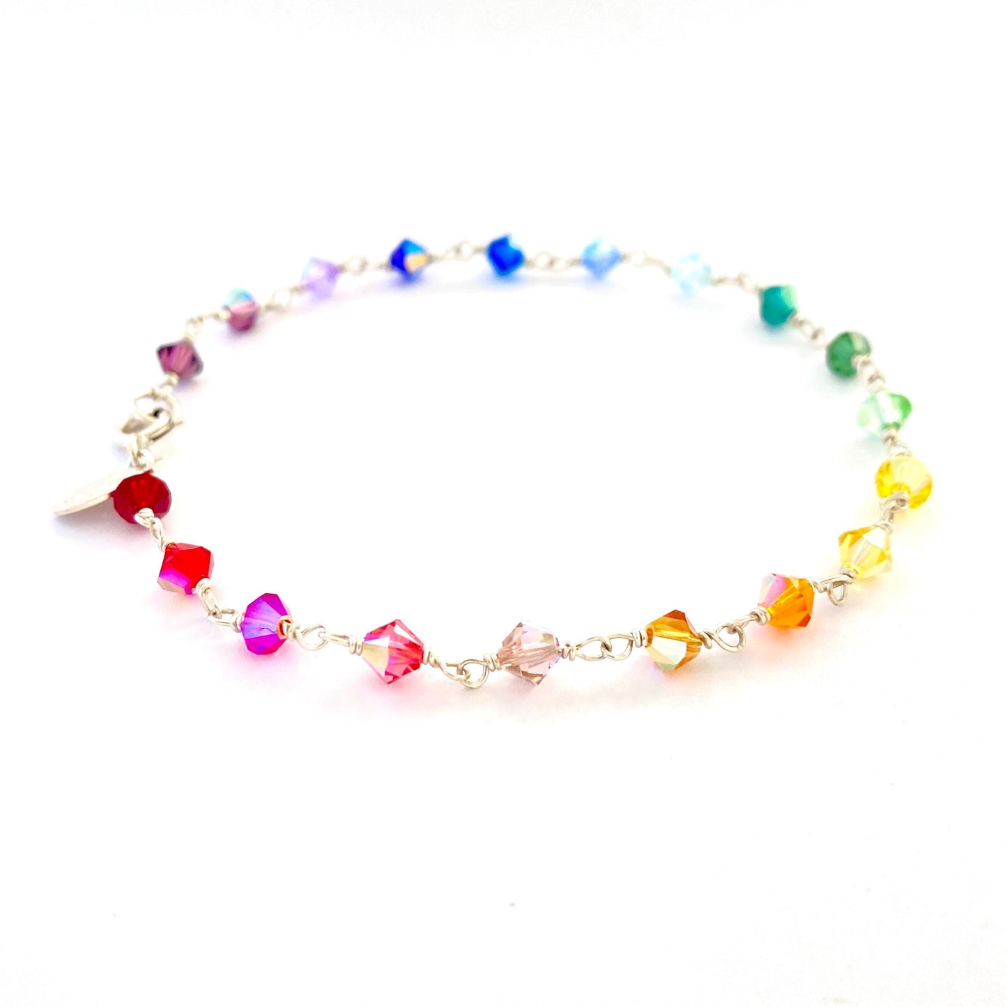 Rainbow Swarovski Crystal Colorful Bracelet: Sterling Silver Wire Wrapped.