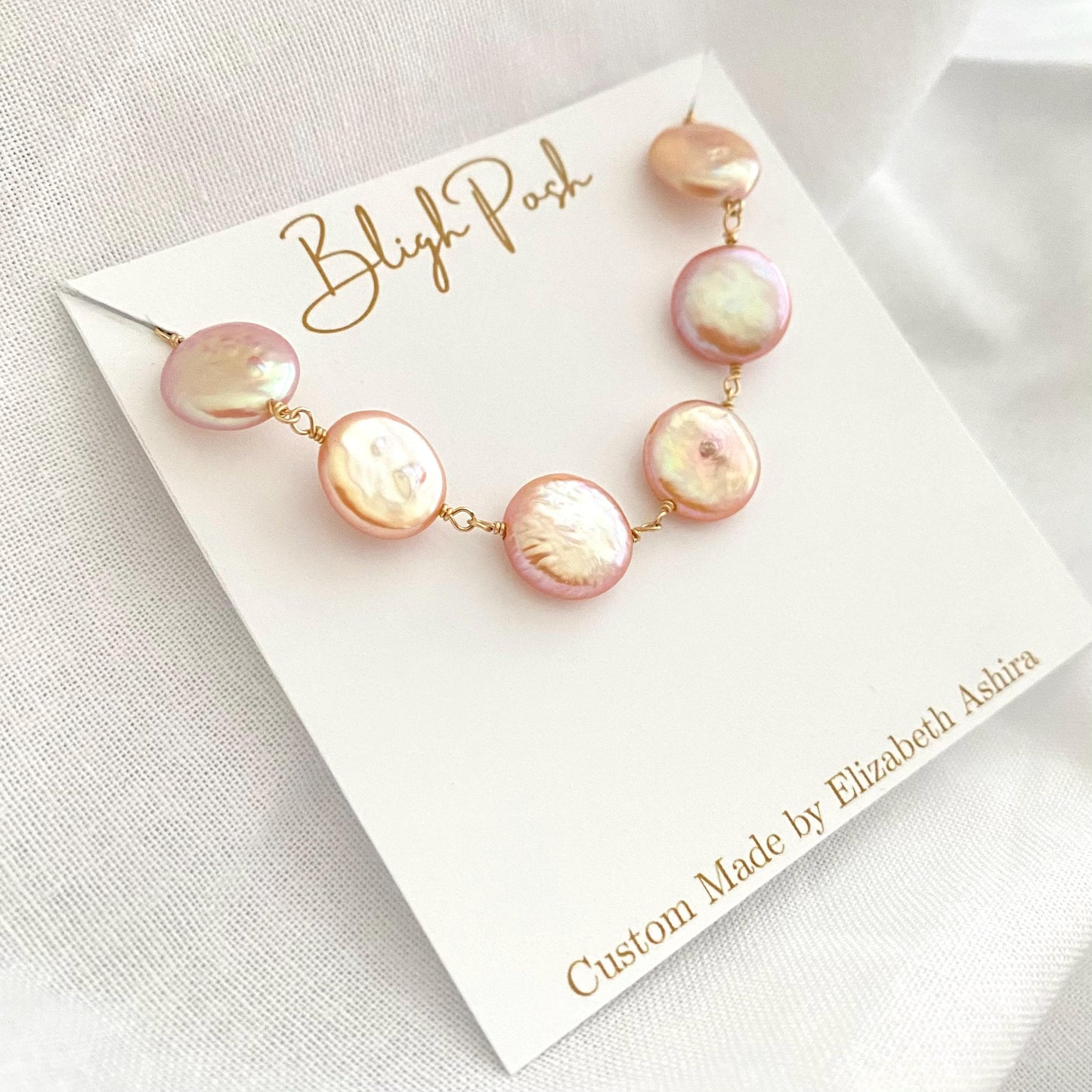 Rare Pink Freshwater Coin Pearl Bracelet: Handmade Infinity Gold Filled Clasp