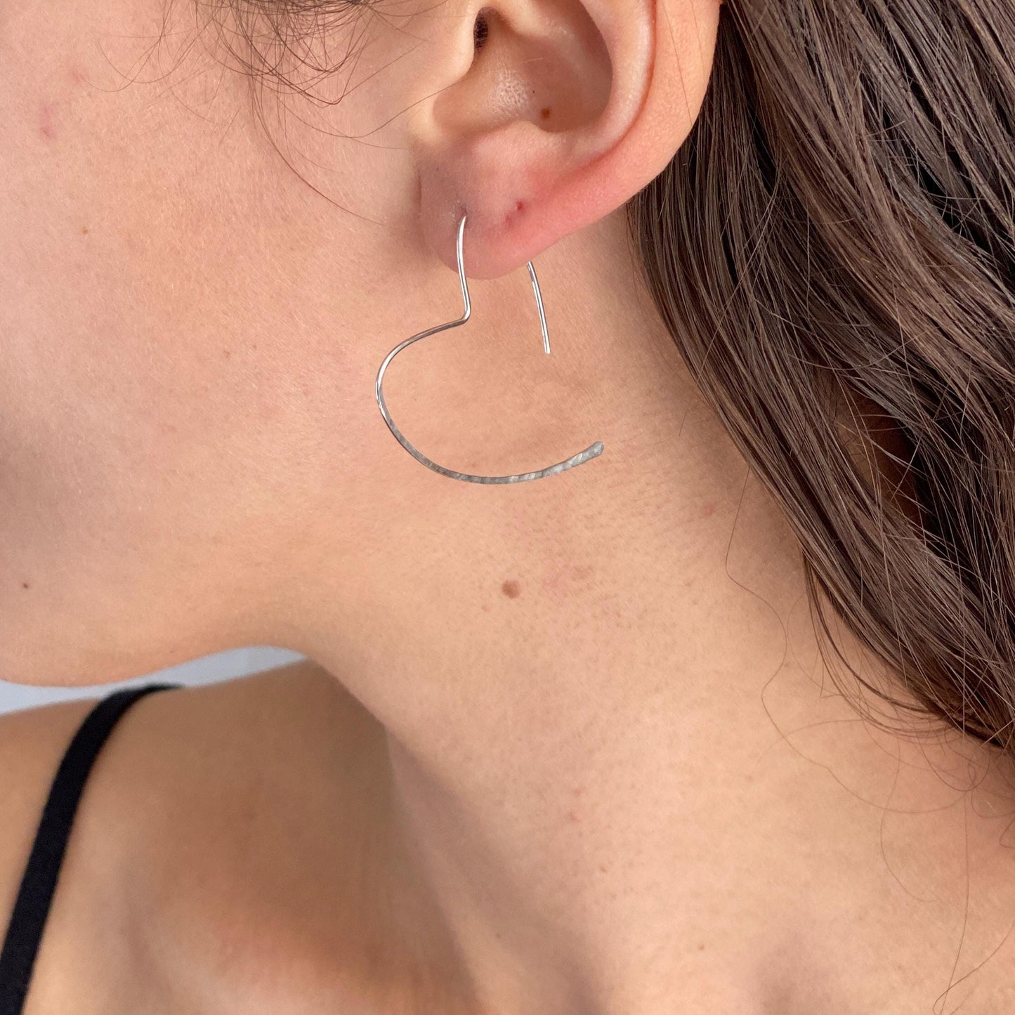 Minimalist Sterling Silver Open Heart Hoop Earrings: Dainty 1.5 inches Lightweight Hoops
