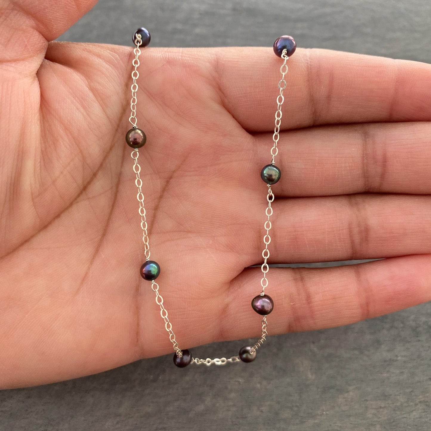 Black Peacock Pearl Chain Necklace: Sterling Silver, 14k Gold