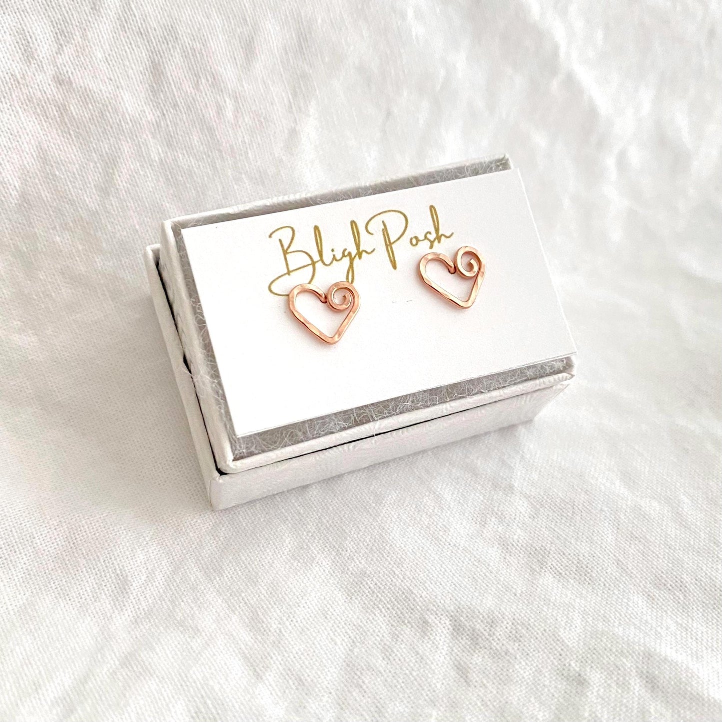 Hammered Rose Gold Filled Heart Stud Earrings