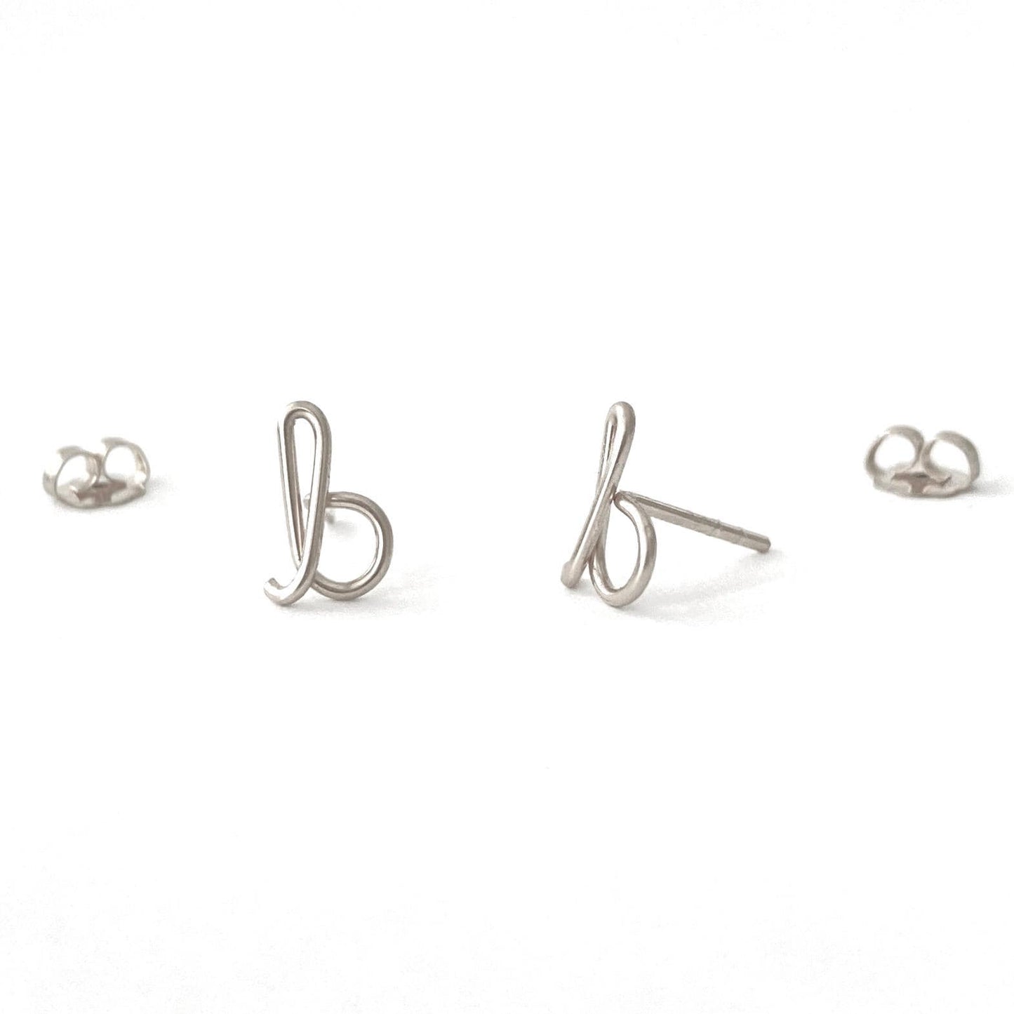 Sterling Silver Initial Stud Earrings: Dainty Script Letter Posts