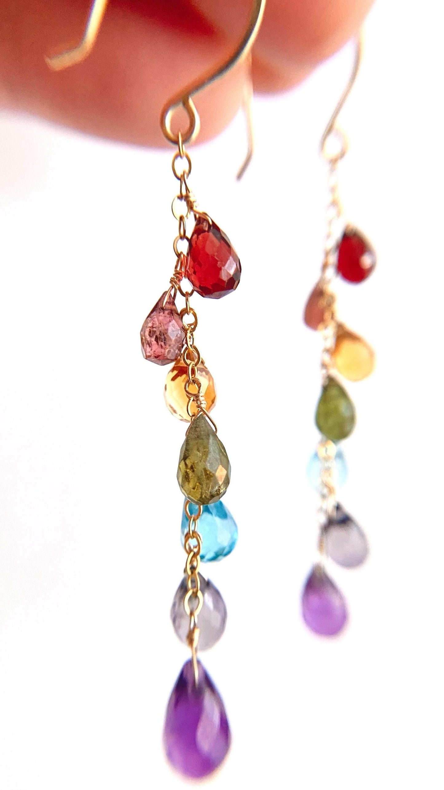 String Light Rainbow Gemstone 14k Gold Filled Earrings