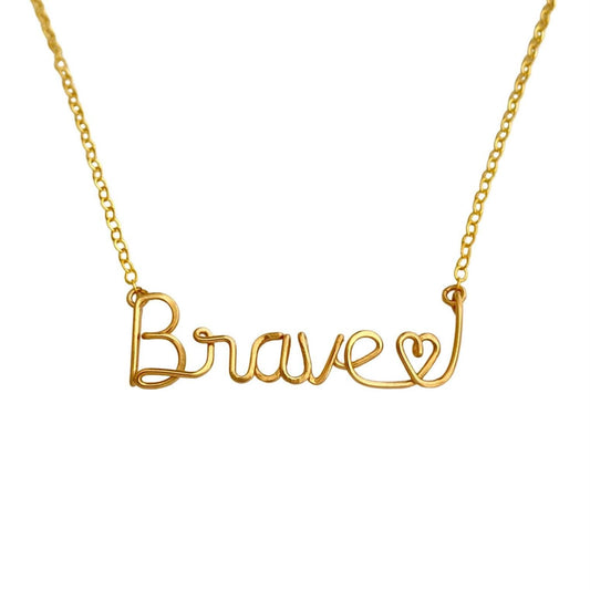 14k Gold Brave Heart Wire Name Necklace - Valentine's Day Gift