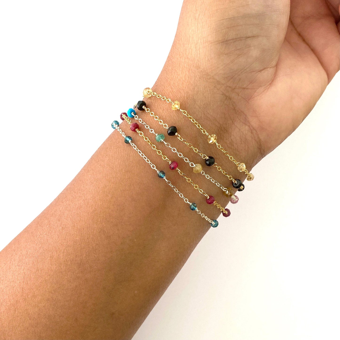 Rainbow Gemstone Bracelet: Sterling Silver, Delicate Gemstone, Chain