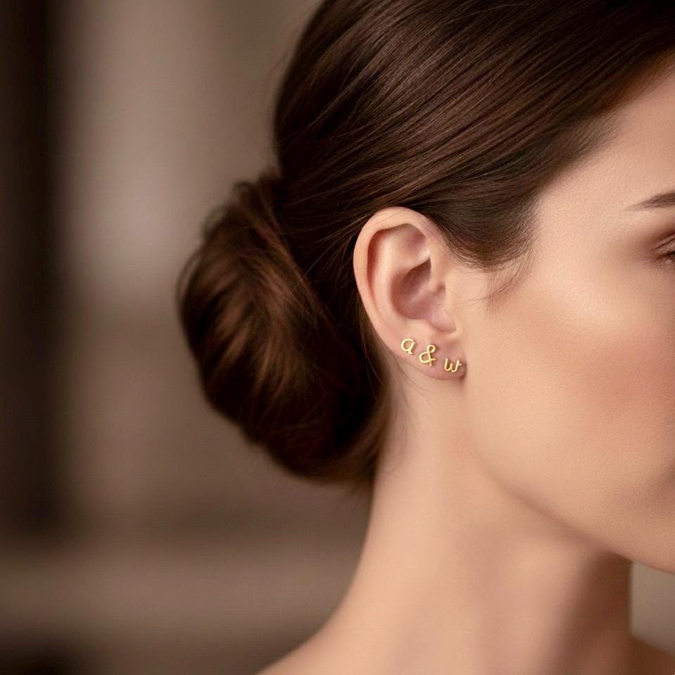 Lovers Initials Earrings: 14k Gold Fill Ampersand and Two Initials