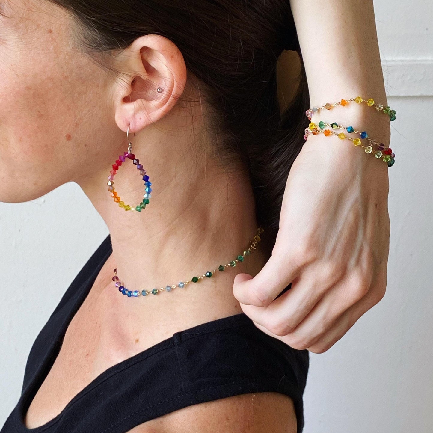 Rainbow Swarovski Crystal Choker: Sterling Silver or Gold Filled