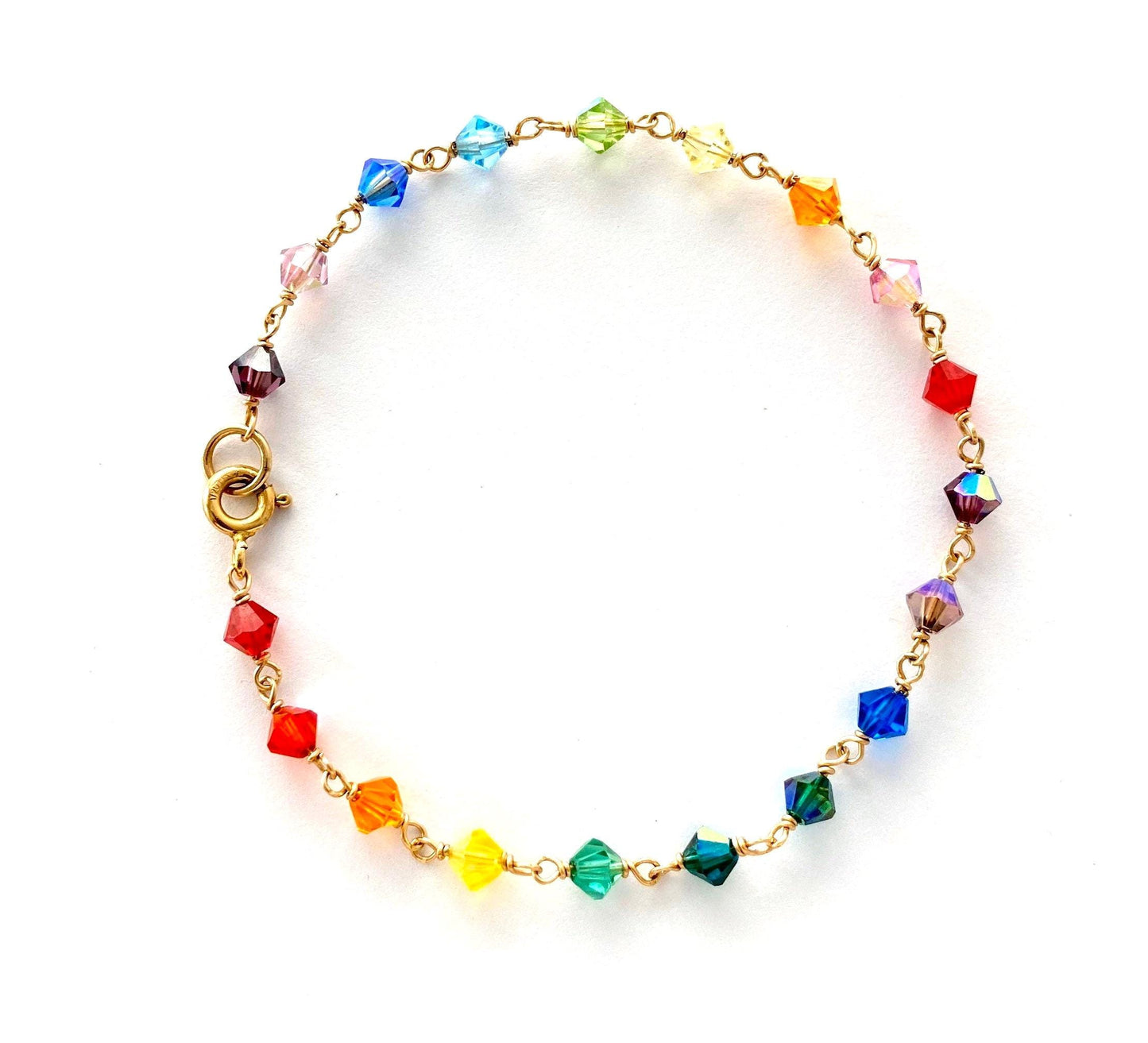 Rainbow Swarovski Crystals Bracelet in 14k Gold Filled