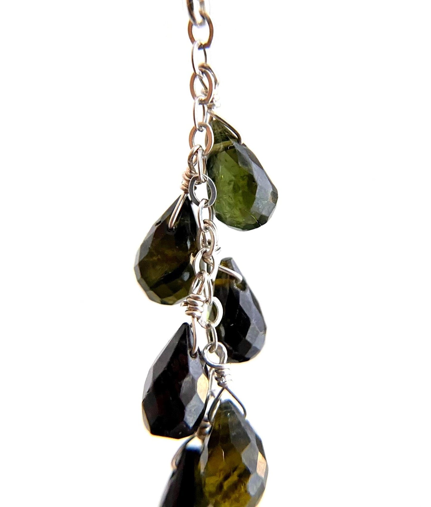 Dark Green Tourmaline Drop Necklace in Sterling Silver – Forest Green Gemstone Dangle Pendant, Only One Available