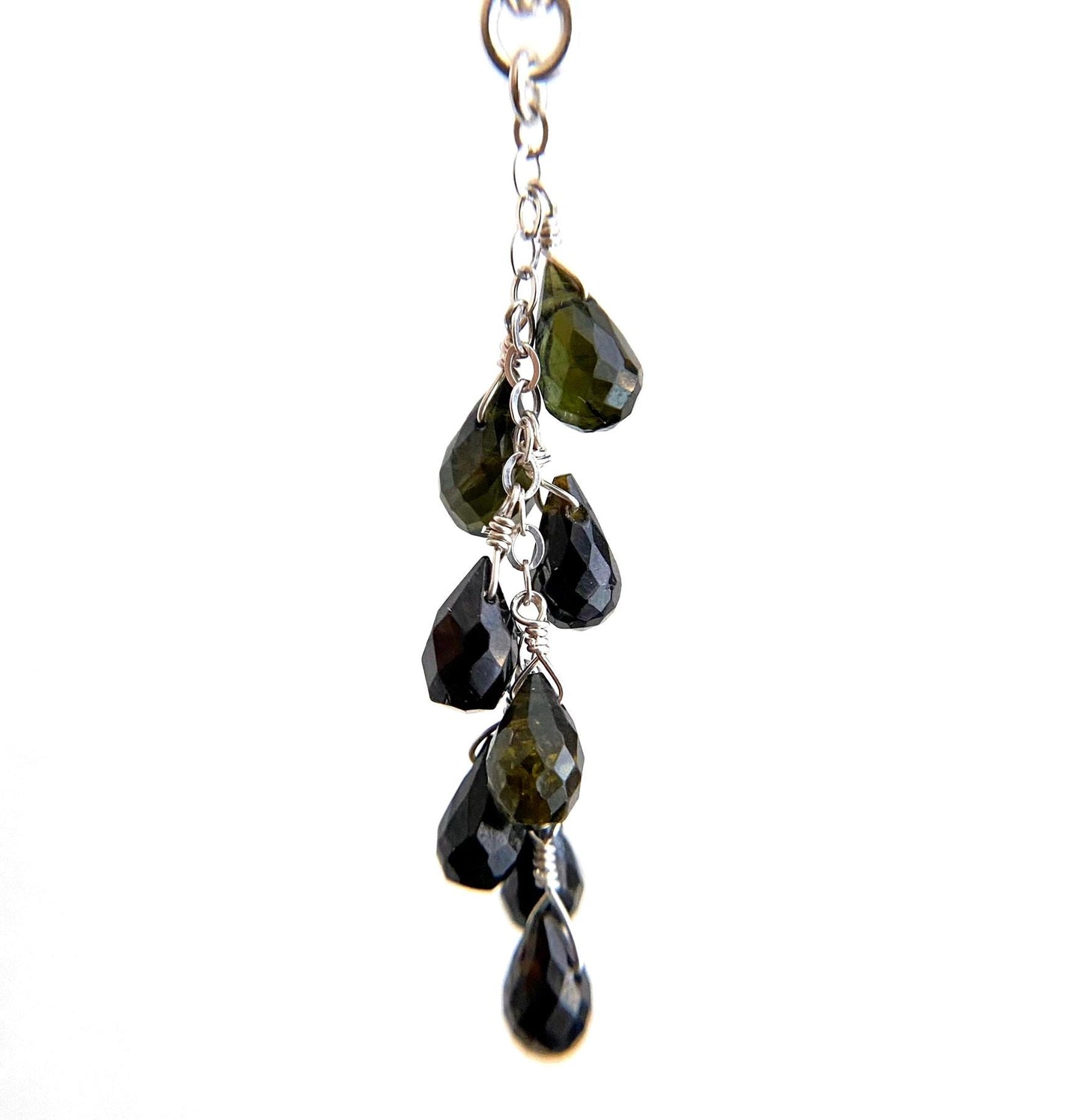 Dark Green Tourmaline Drop Necklace in Sterling Silver – Forest Green Gemstone Dangle Pendant, Only One Available