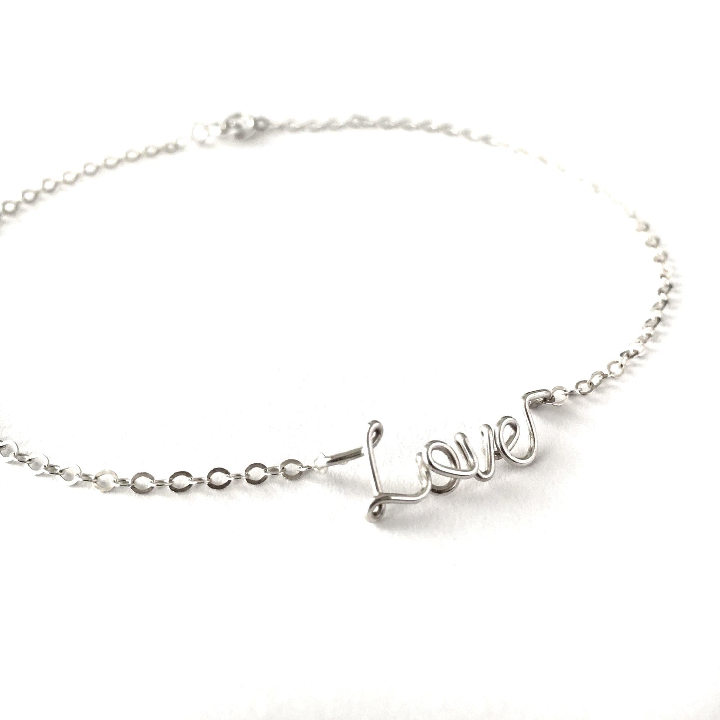 Nickel Free 14k White Gold Love Anklet: Delicate Tiny Word Charm Bracelet