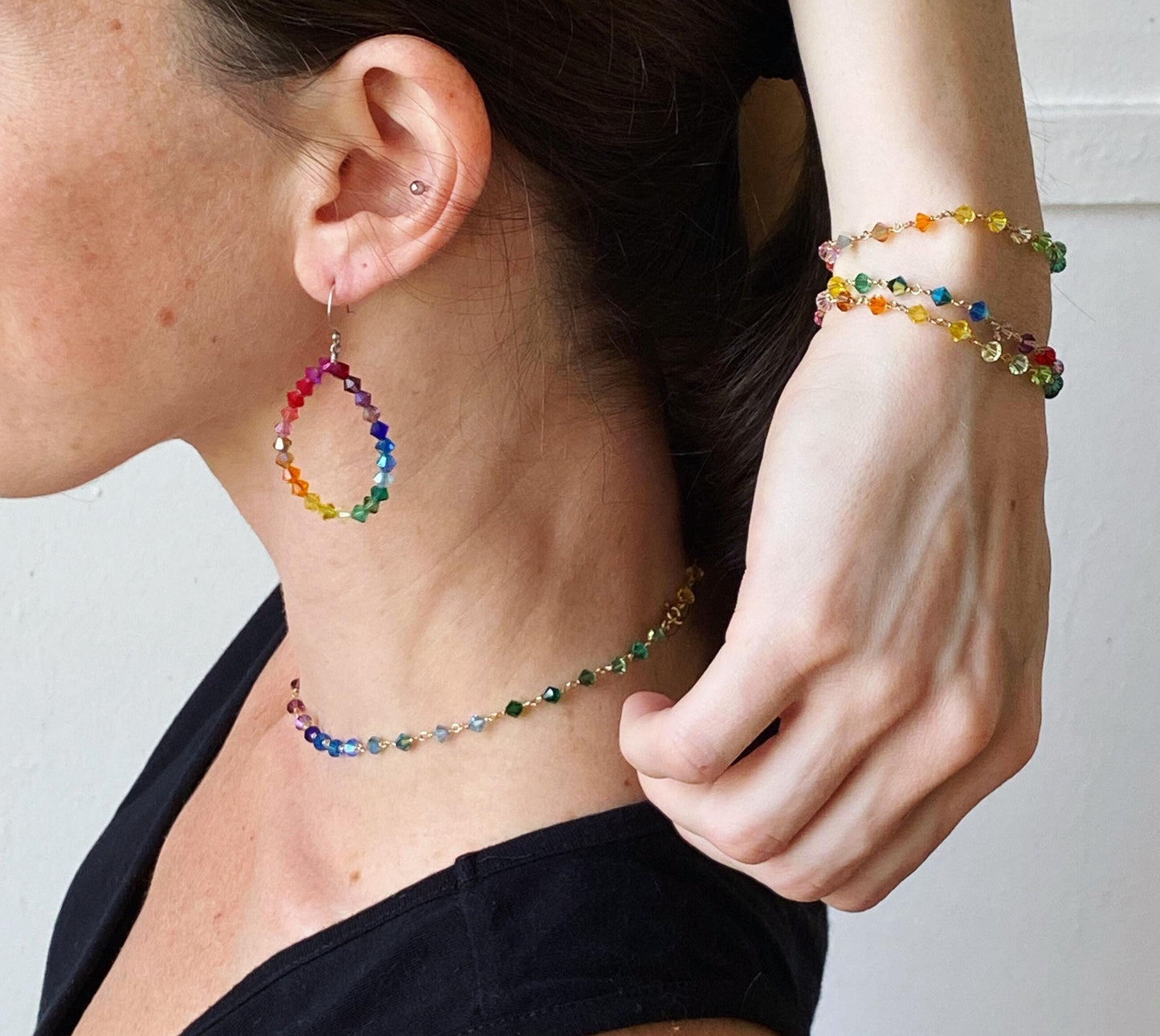 Rainbow Swarovski Crystals Bracelet in 14k Gold Filled