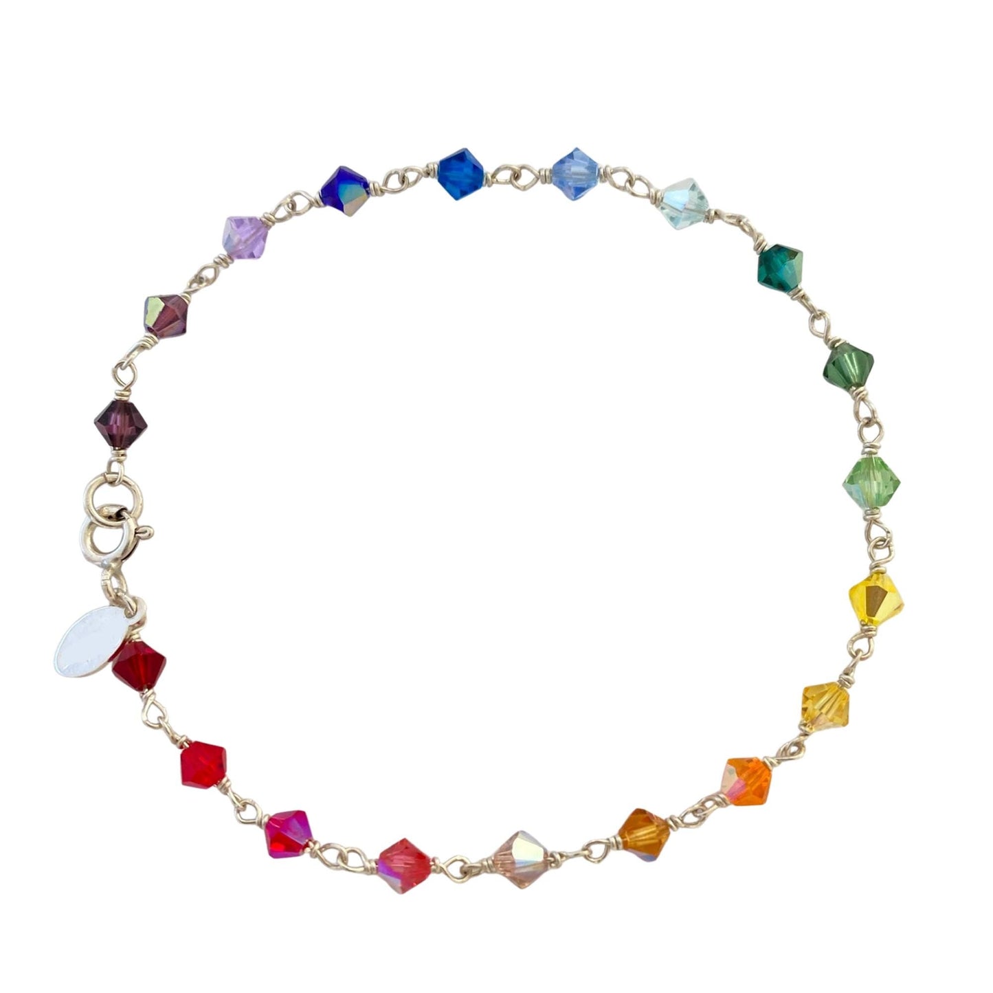 Rainbow Swarovski Crystal Colorful Bracelet: Sterling Silver Wire Wrapped.