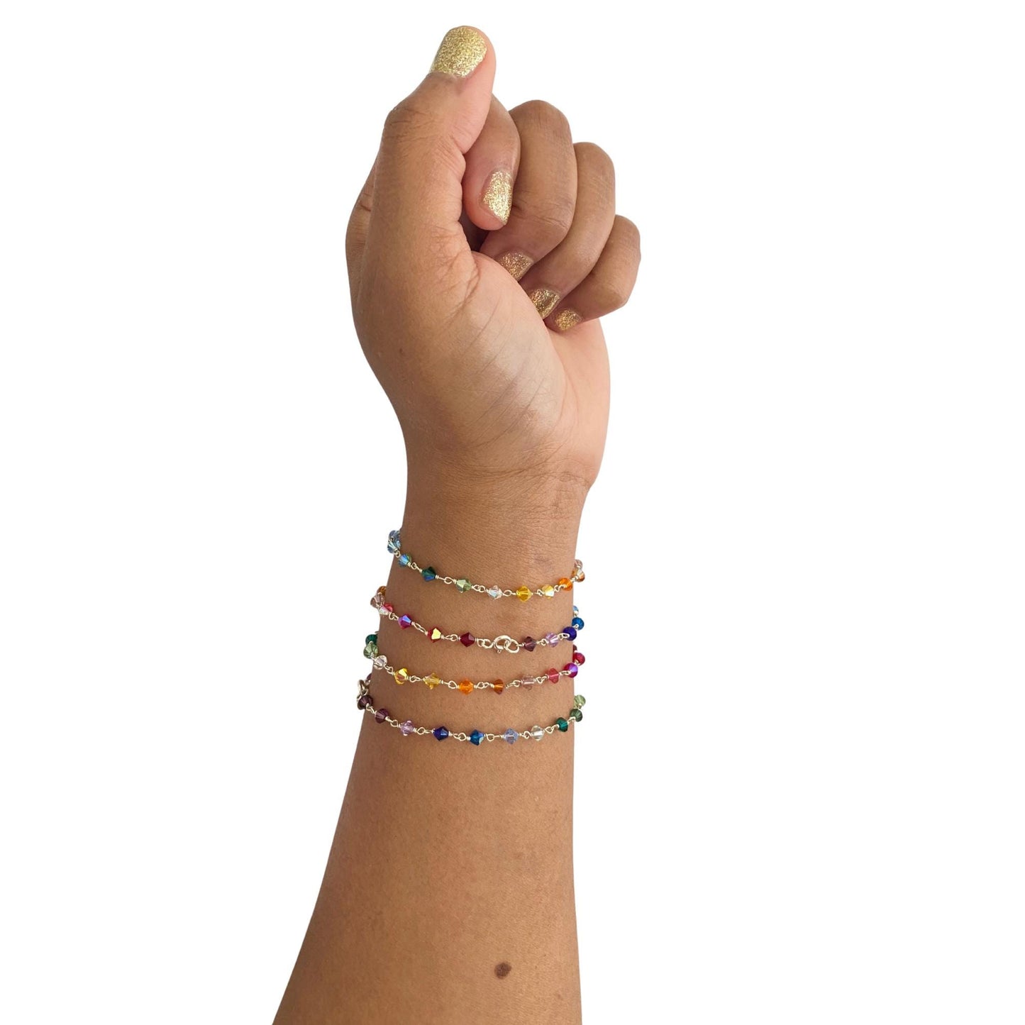 Rainbow Swarovski Crystal Colorful Bracelet: Sterling Silver Wire Wrapped.
