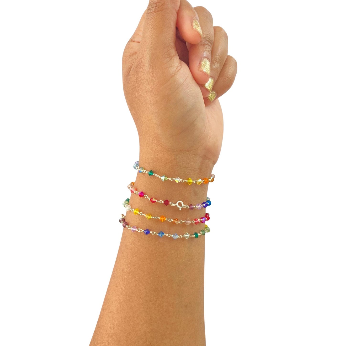 Rainbow Swarovski Crystal Colorful Bracelet: Sterling Silver Wire Wrapped.