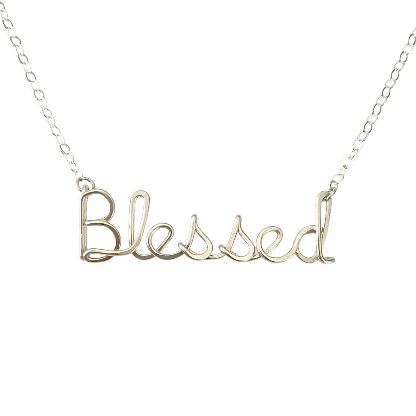 Blessed Necklace. Custom Gold or Silver Script Necklace. Wire Spiritual Religious Jewelry.