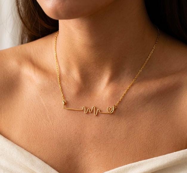 Gold EKG Heart Necklace: 14k Gold Filled Wire, Nurse Doctor Gift