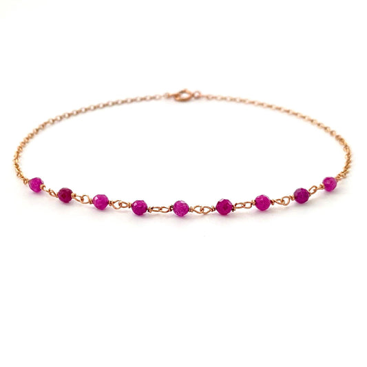 Dark Red Ruby Anklet: Delicate 14k Rose Gold Filled Ankle Chain.