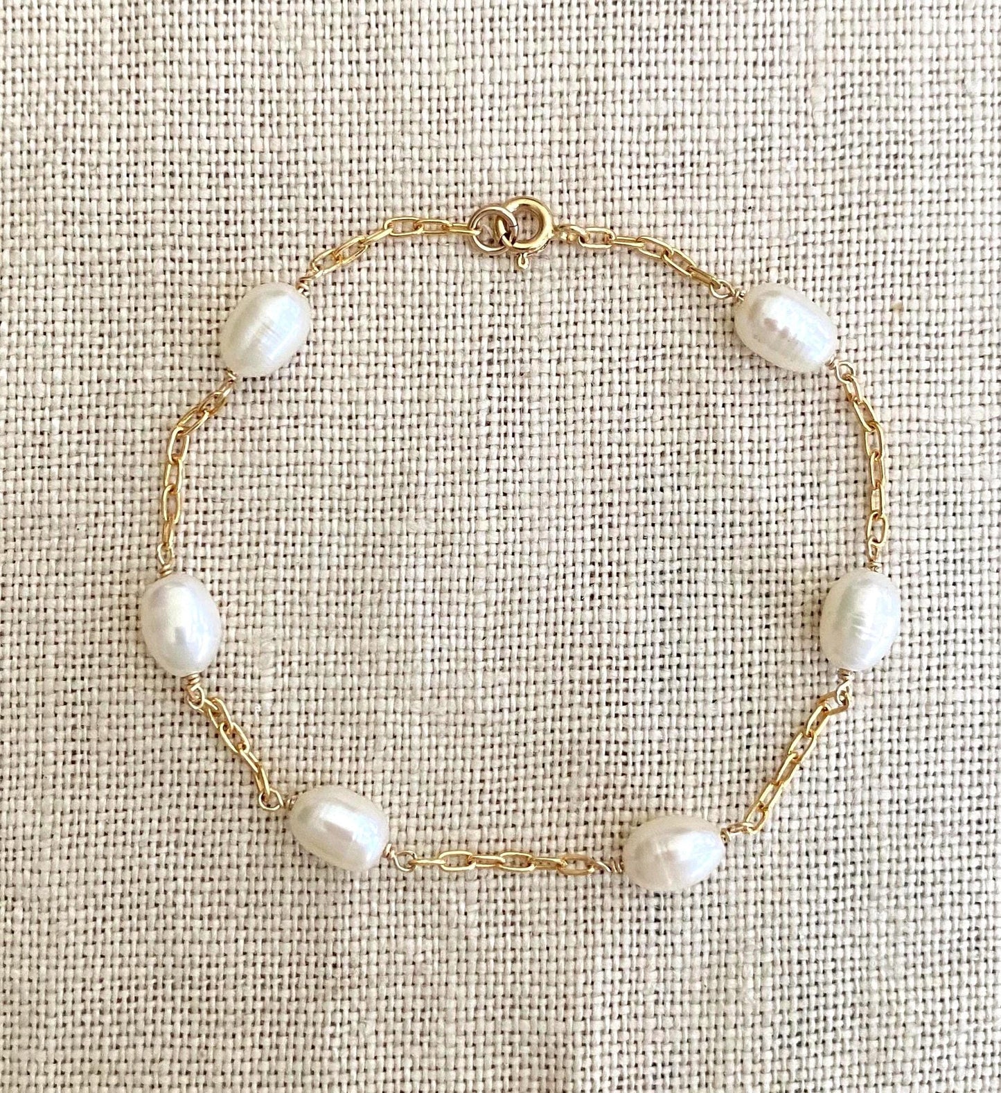 Oval Pearl Bracelet • 14k Gold Filled Paperclip Chain • Bridal Pearl Jewelry