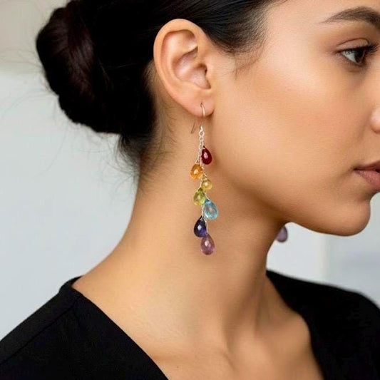 String Lights: Colorful Rainbow Gemstone Sterling Silver Earrings